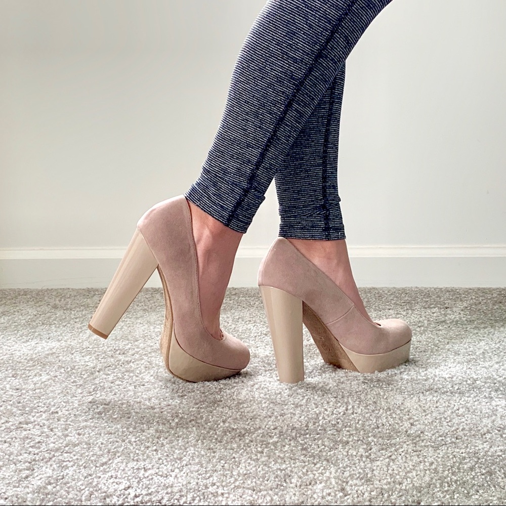 Nude Platform Block Heels